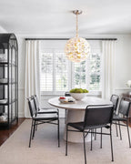 Modern White Hydrangea Petal Art Glass Globe Pendant Light in Minimalist Dining Area