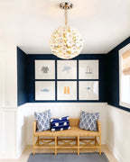 Modern Brass White Hydrangea Globe Pendant Light in Hallway Foyer Setting