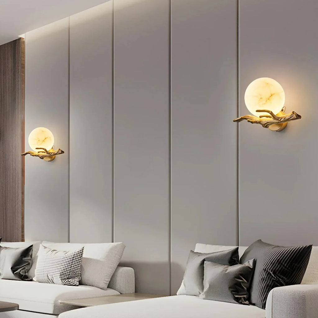 Pair of Modern Alabaster Branch Sconces in Contemporary Living Room