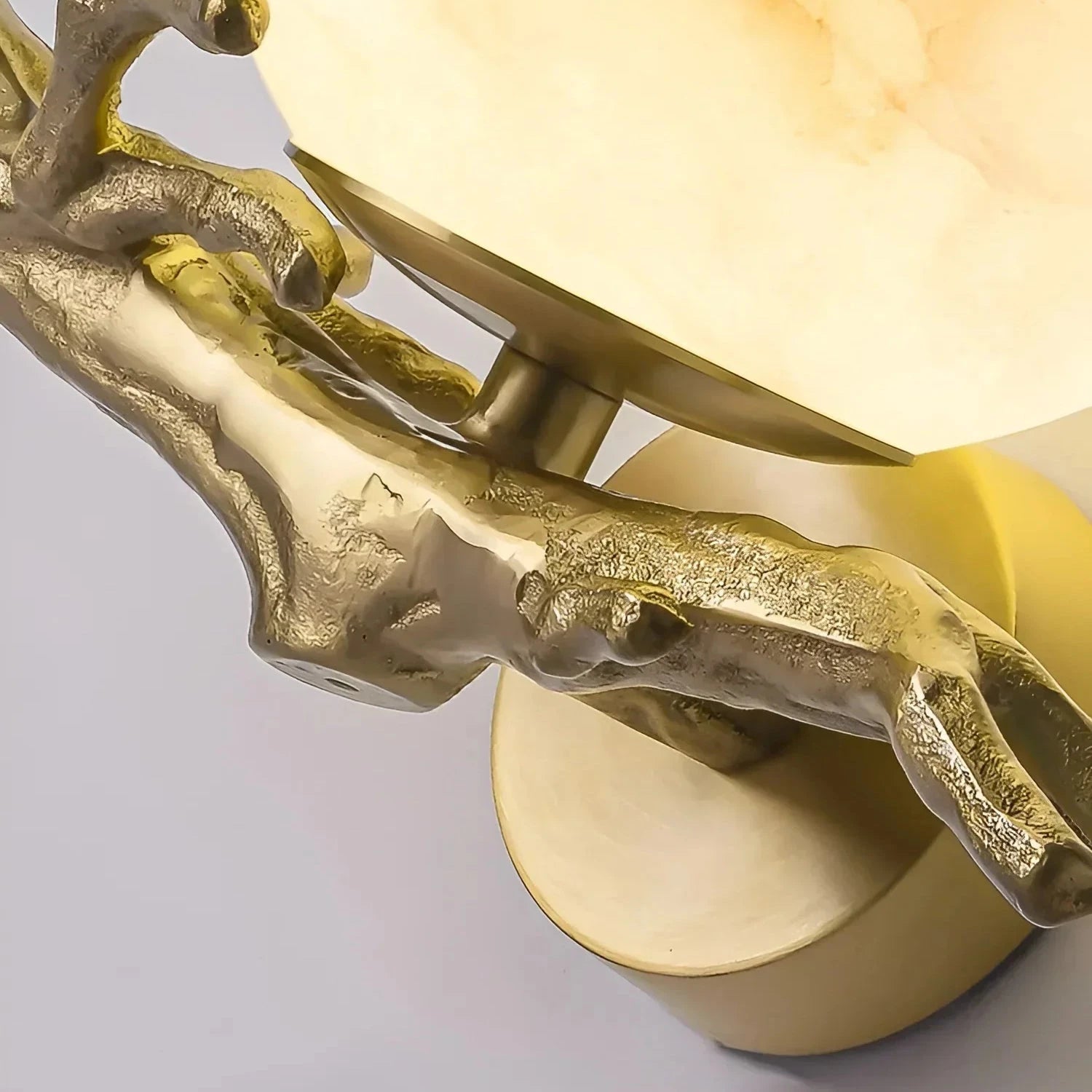 Close Up View of Cast Brass Tree Branch Base and Wall Mount