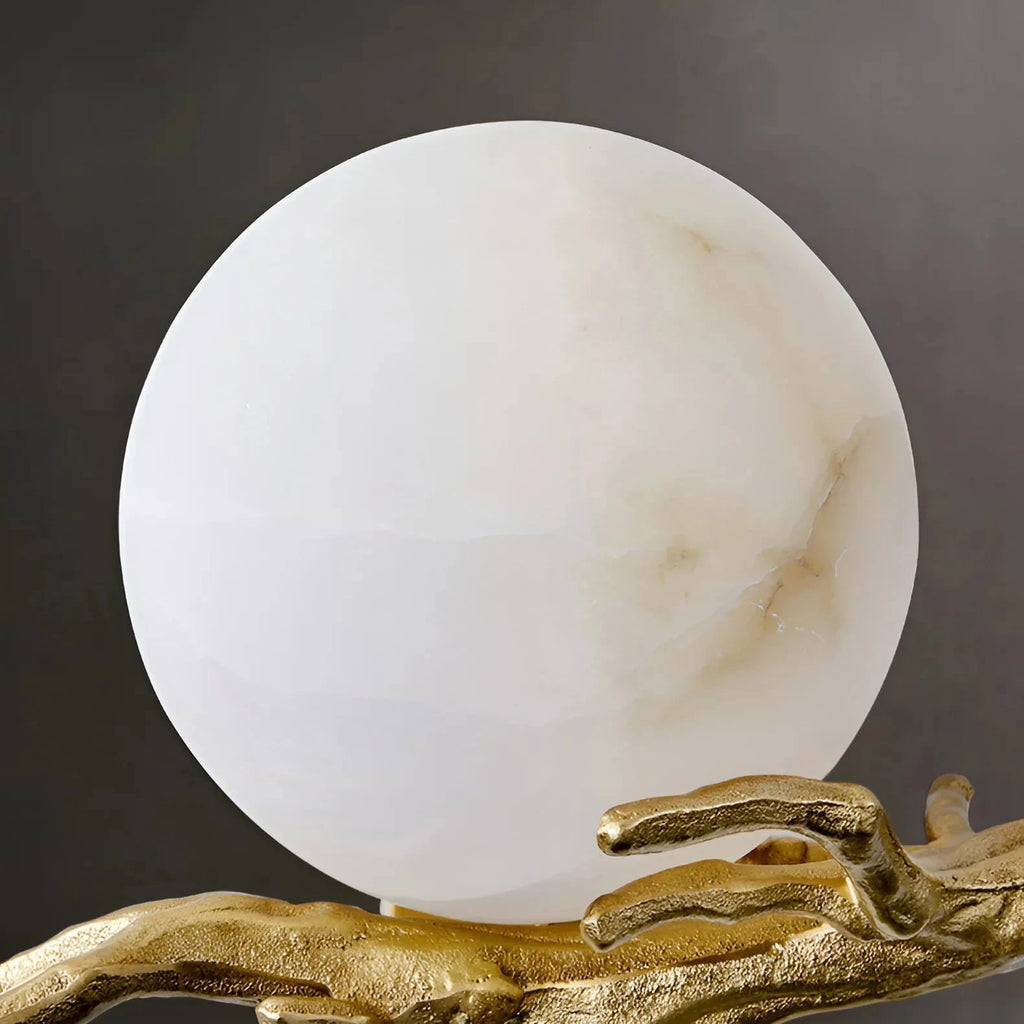 Detail View of Natural Translucent Alabaster Stone Sphere Texture