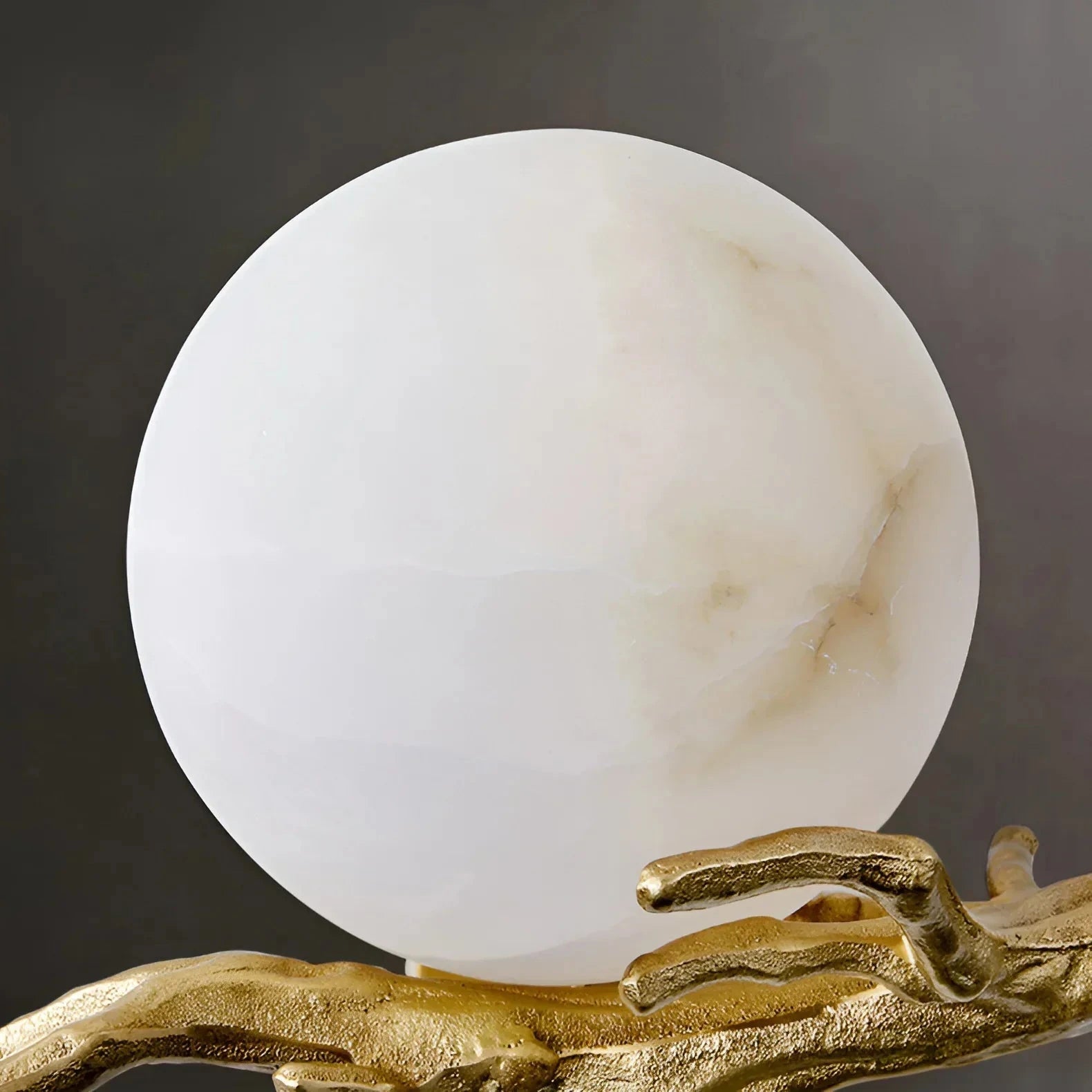 Detail View of Natural Translucent Alabaster Stone Sphere Texture