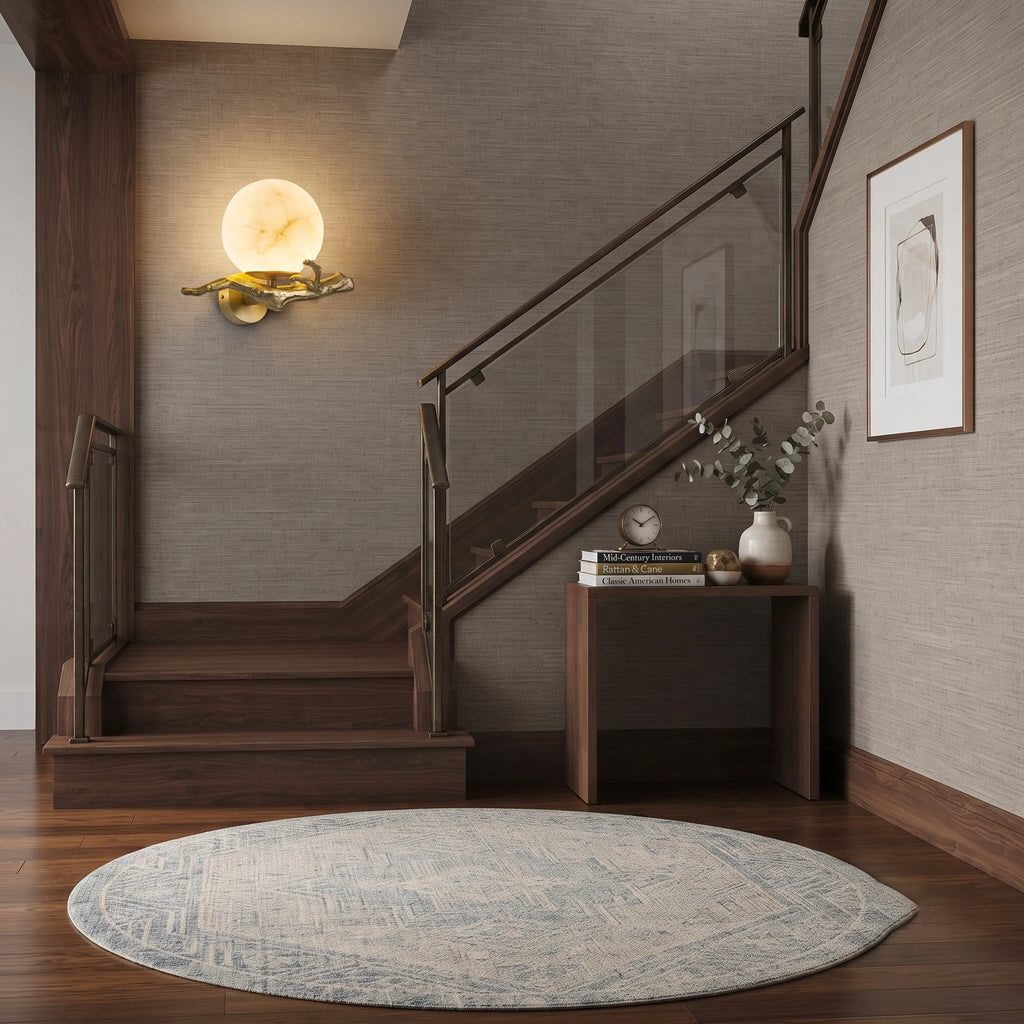 Modern Alabaster Sphere Wall Light in Staircase Hallway