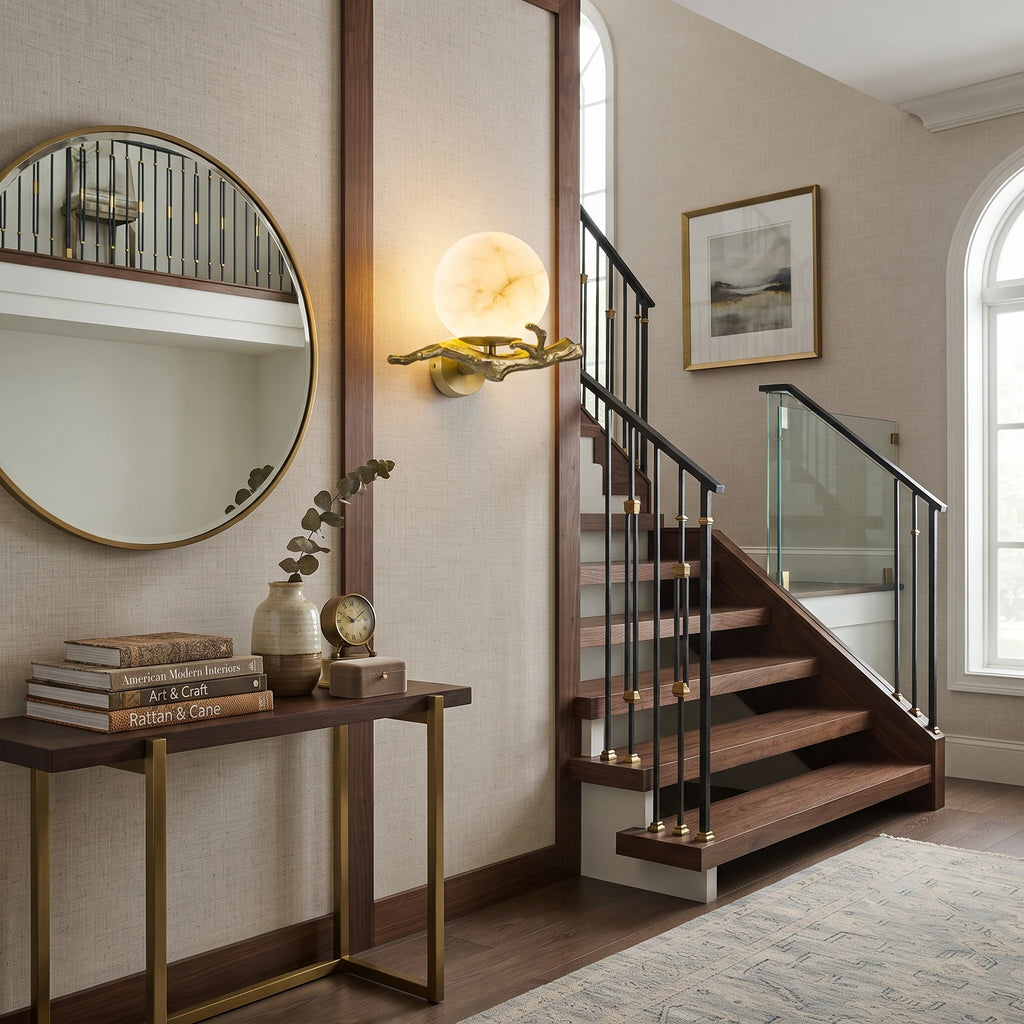 Branch Alabaster Sphere Sconce Light Over Entryway Console