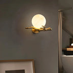 Modern Alabaster Sphere Branch Sconce Illuminating Accent Wall