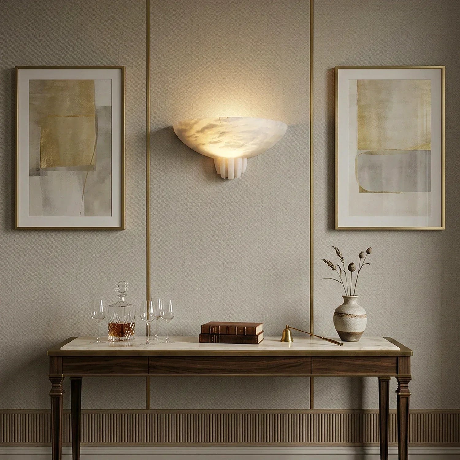 Rare Alabaster Art Wall Lamp