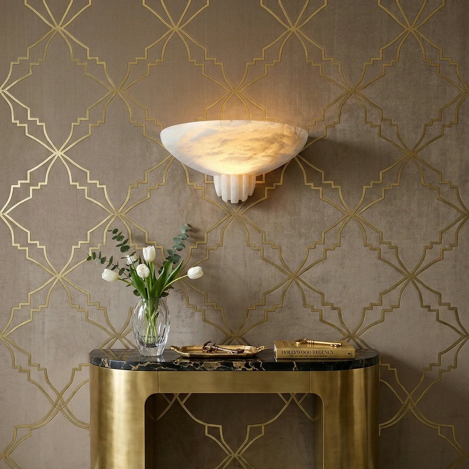 Rare Alabaster Art Wall Lamp