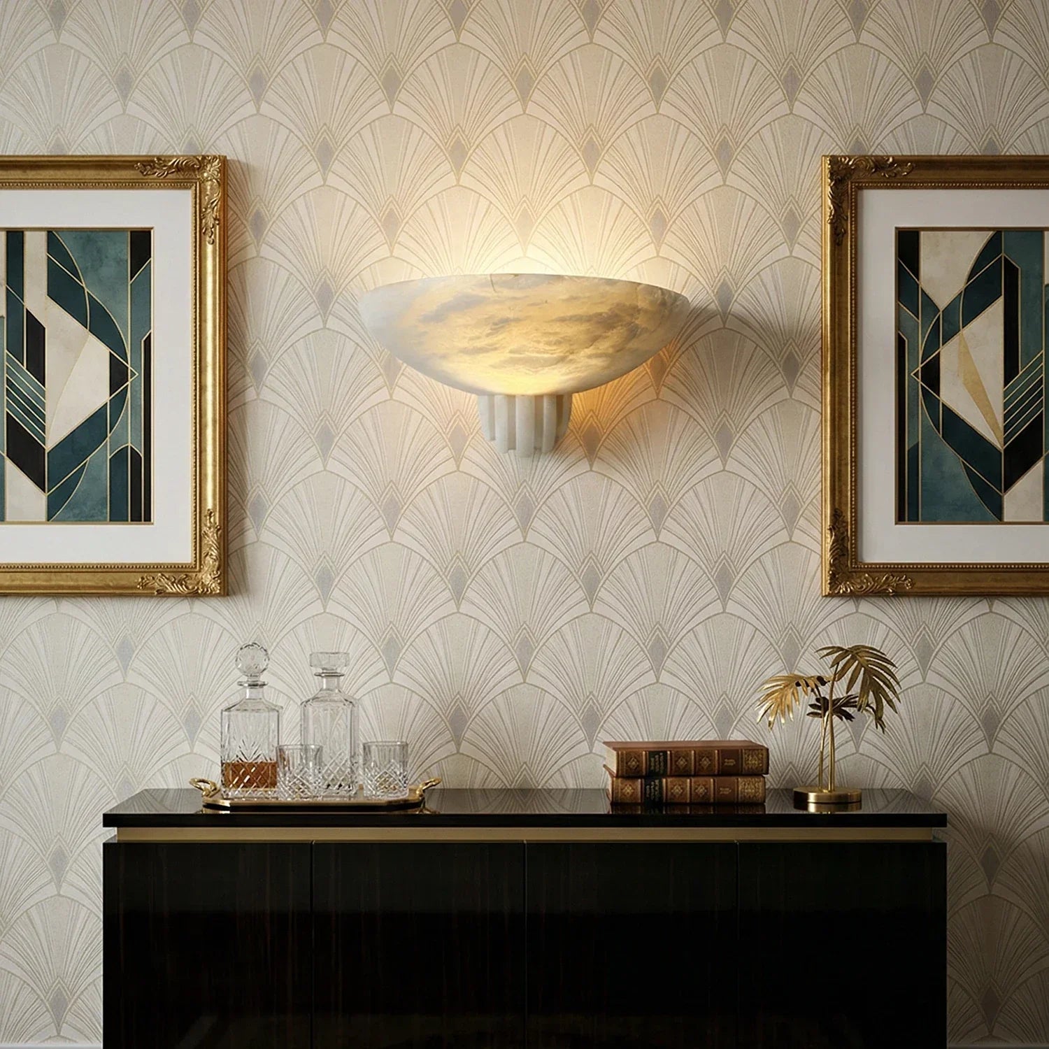 Rare Alabaster Art Wall Lamp