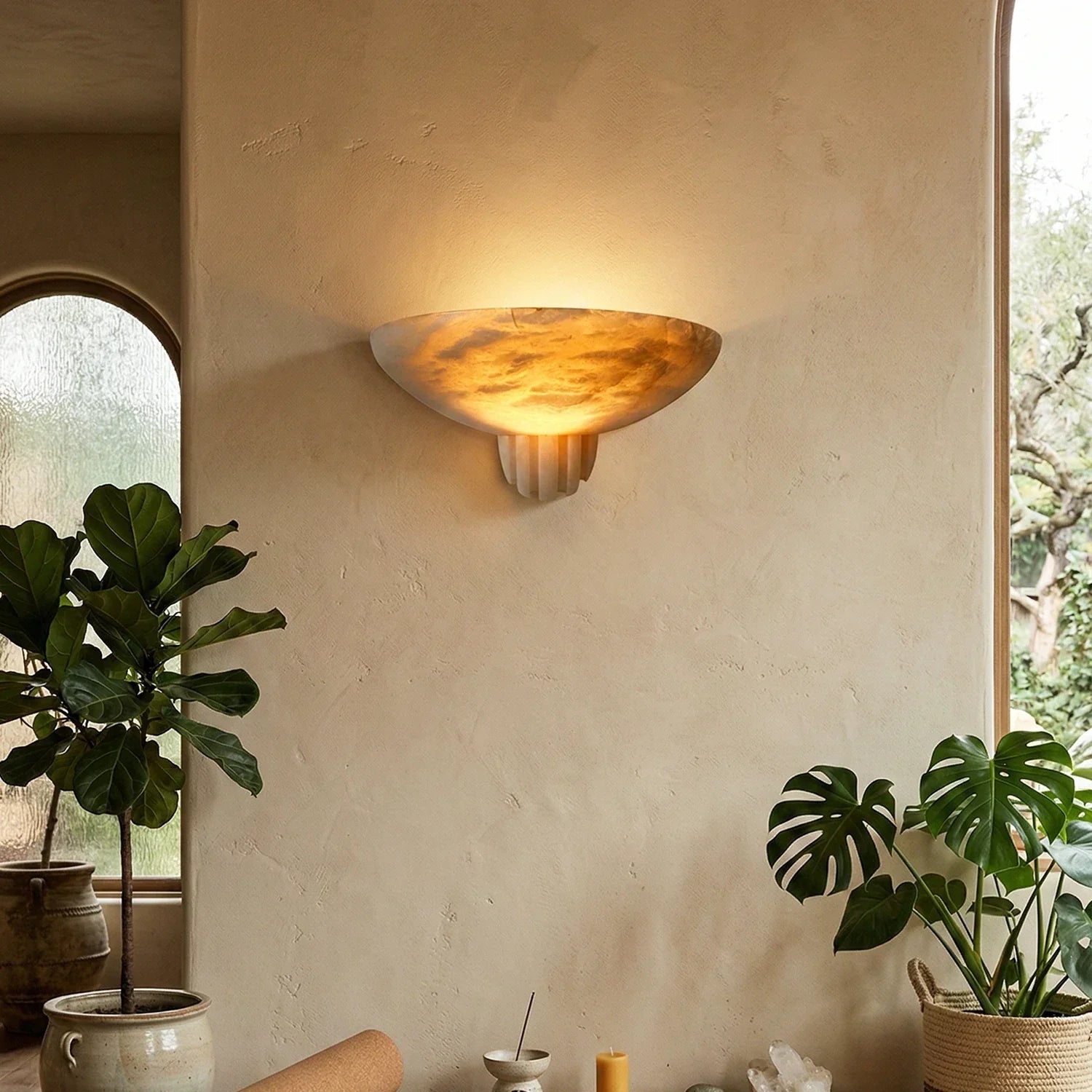 Rare Alabaster Art Wall Lamp