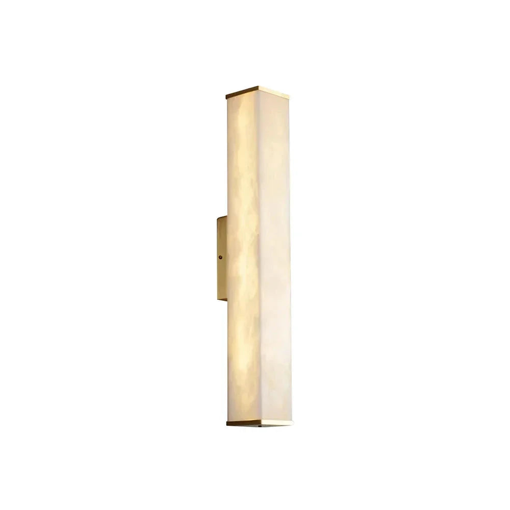Modern Rectangular Alabaster LED Wall Sconce with Brass Frame on White Background