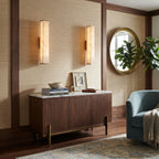 Pair of Rectangular Alabaster Wall Sconces Flanking Credenza