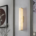 Rectangular Alabaster LED Wall Light Mounted on Wood Wall