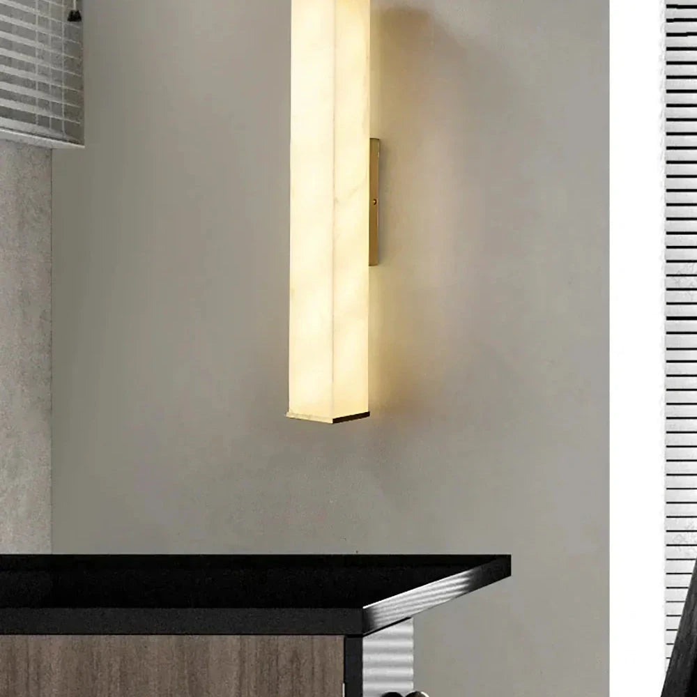 Modern Alabaster Bar Sconce Over Living Room Side Table