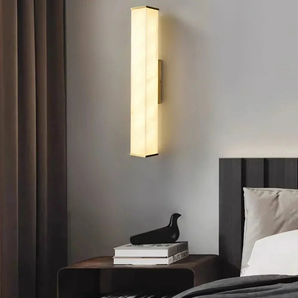 Vertical Alabaster Wall Sconce as Bedside Ambient Light