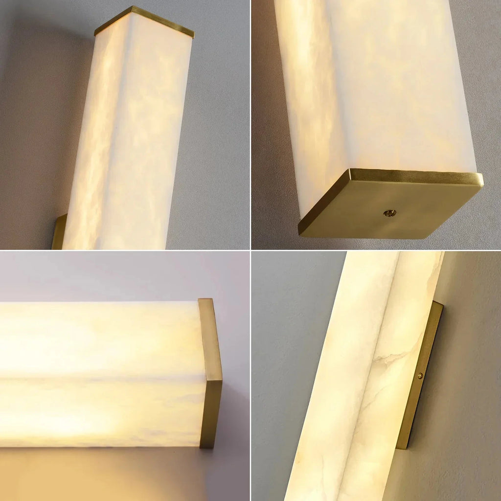 Close Up View of Brass Frame End Caps and Natural Alabaster Texture
