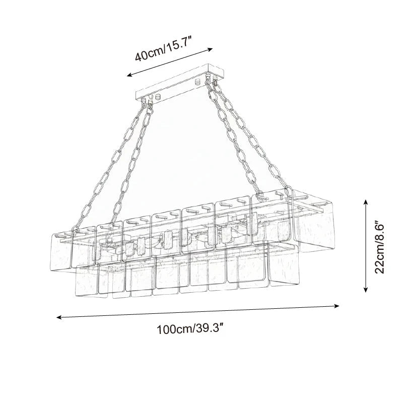 Side View Dimensioned Technical Line Drawing of Glass Chandelier