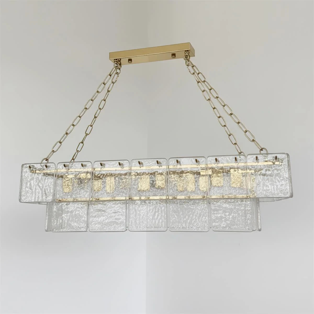 Alternate Angle Shot of Double-Layer Glass Chandelier on White Background