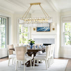 Bright American Style Dining Room Installation of Glass Chandelier
