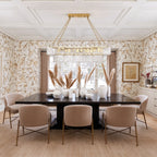 Luxury Patterned Wall Dining Room Installation of Glass Chandelier