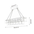 Front View Dimensioned Technical Line Drawing of Glass Chandelier