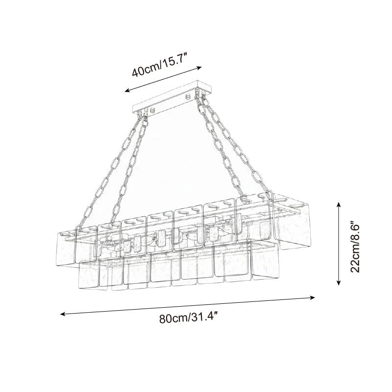 Front View Dimensioned Technical Line Drawing of Glass Chandelier