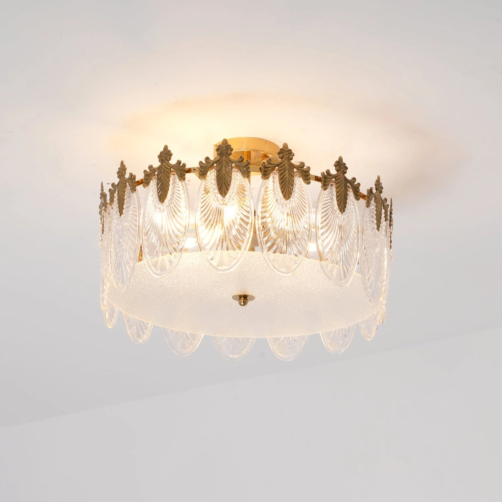 Warm Glowing Crystal Feather Flush Mount Light Studio Display