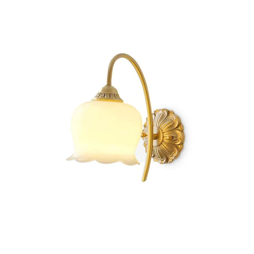 Vintage Brass Lily of the Valley Glass Wall Sconce on Pure White Background