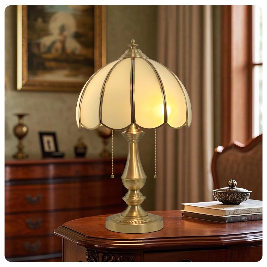 Vintage Brass Table Lamp Illuminating Classic Interior Space