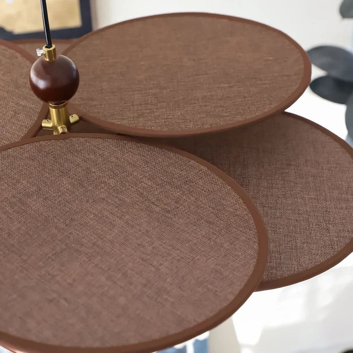 Close Up View of Wood Textured Layered Petals and Brass Canopy