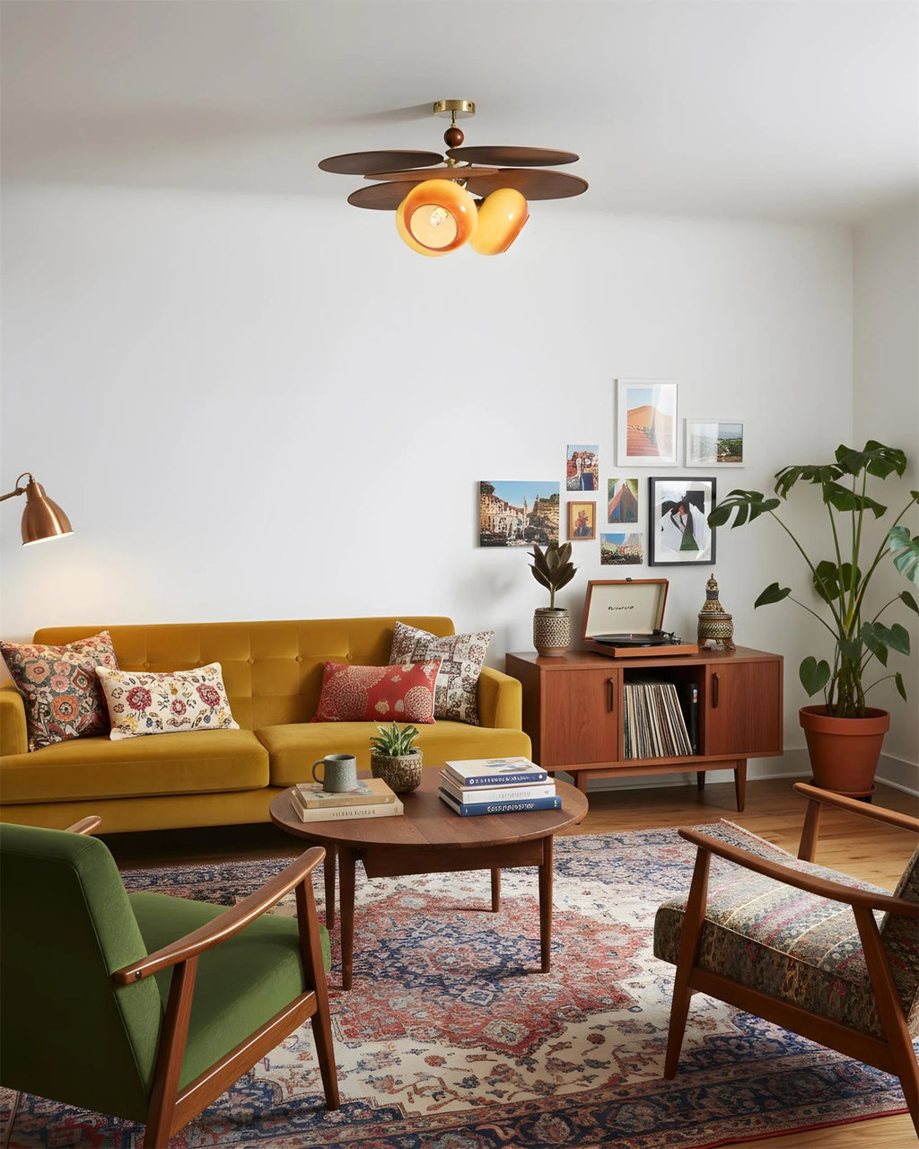 Modern Wood Layered Ceiling Light in Living Area