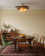 Modern Wood and Glass Ceiling Light Over Dining Room Table