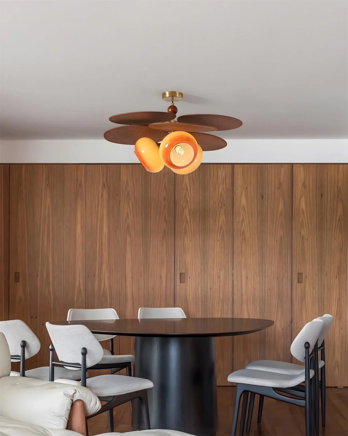 Modern Wood Layered Ceiling Light in Dining Space