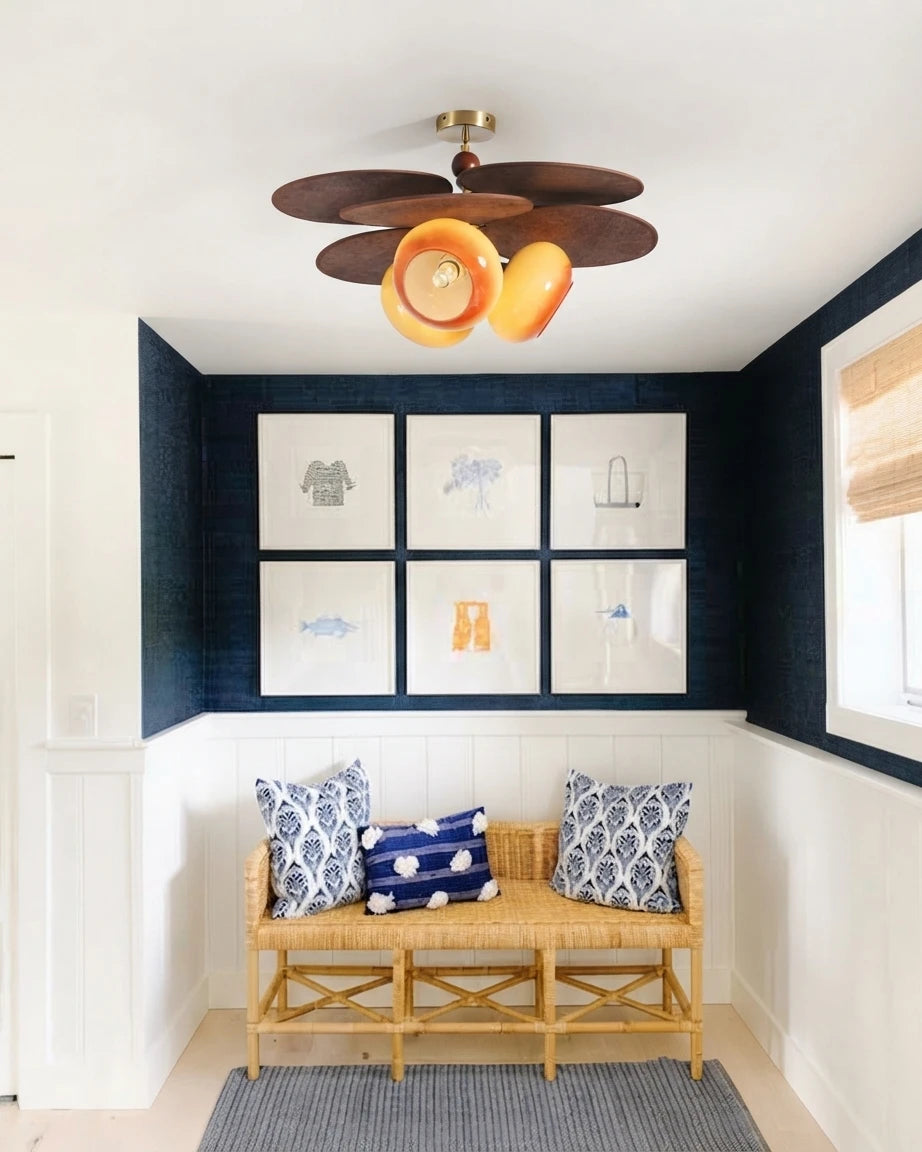 Modern Wood Petal Ceiling Light in Entryway Foyer