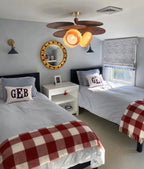 Modern Wood Layered Glass Ceiling Light in Twin Bedroom Interior