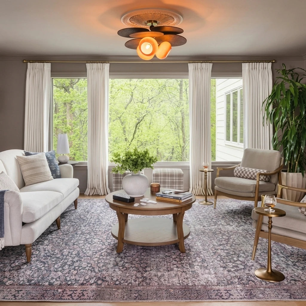 Modern Wood Ceiling Light in Contemporary Living Room