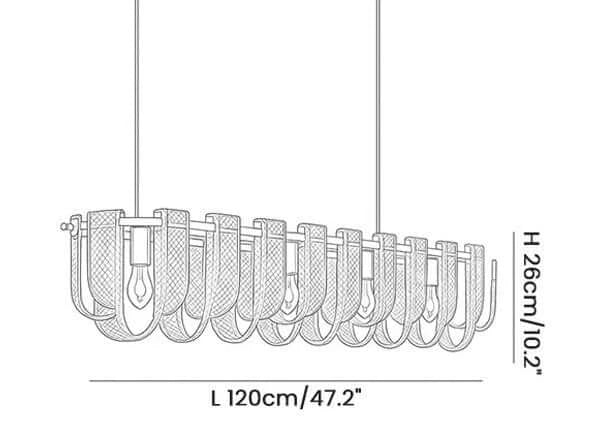 Modern Fluted Art Glass Linear Chandelier Line Art Dimension Diagram