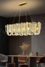 Modern Fluted Art Glass Linear Chandelier in Luxury Dining Area