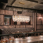 Modern Fluted Art Glass Linear Chandelier in Retro Lounge Bar Setting