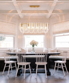 Modern Brass Fluted Art Glass Linear Chandelier Over Dining Nook