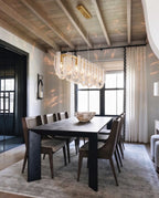 Modern Fluted Art Glass Linear Chandelier in Luxury Dining Room