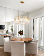 Modern Fluted Art Glass Chandelier Over Round Dining Table