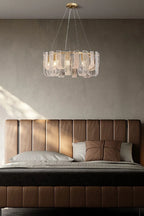 Modern Fluted Art Glass Chandelier in Master Bedroom Setting