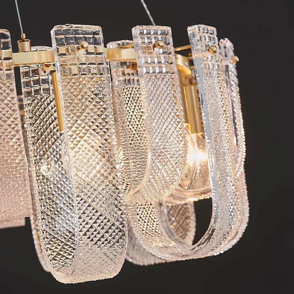 Illuminated Modern Fluted Art Glass Multi-Tier Chandelier Studio Shot
