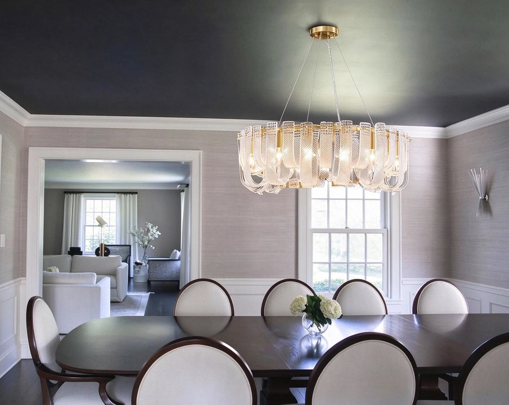 Modern Fluted Art Glass Chandelier in Luxury Dining Room