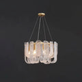 Illuminated Modern Brass Fluted Art Glass Single-Tier Chandelier Studio Shot