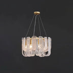 Illuminated Modern Brass Fluted Art Glass Single-Tier Chandelier Studio Shot
