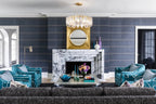 Modern Fluted Art Glass Chandelier in Formal Living Room
