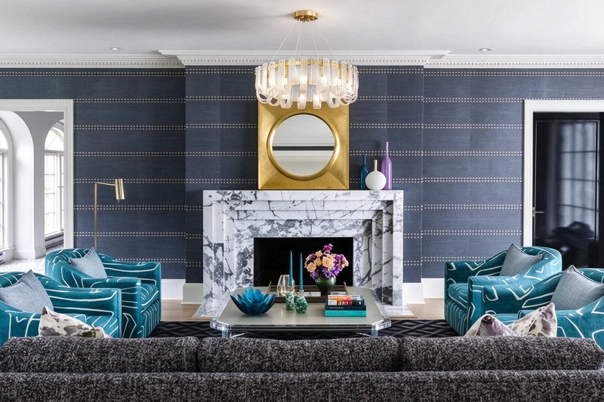Modern Fluted Art Glass Chandelier in Formal Living Room