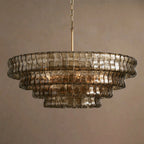Illuminated Modern Medium Amber Tiered Chandelier Studio Display