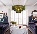 Modern Green Gradient Tiered Chandelier in Luxury Living Room